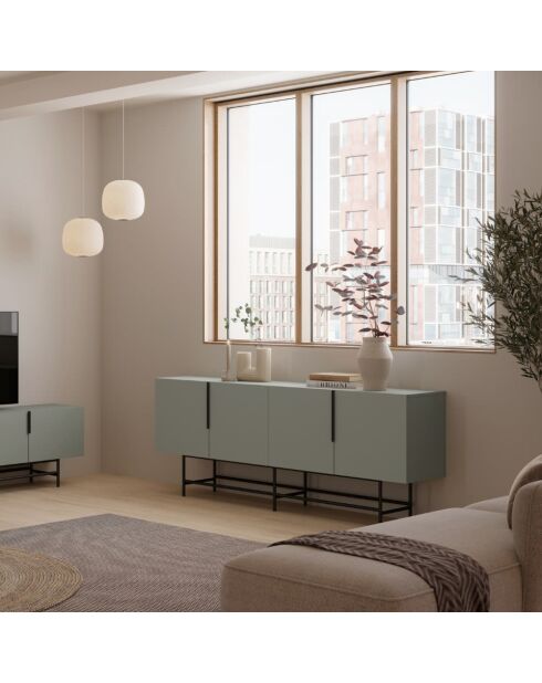Buffet à 4 portes Anagni en stratifié structure métallique vert - 200 x 40 x 77,9 cm