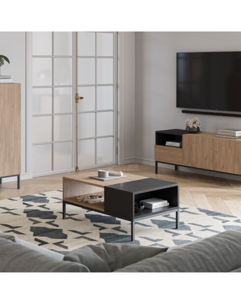 Table basse avec 2 étagères Sapri brun/noir - 90 x 56 x 40 cm