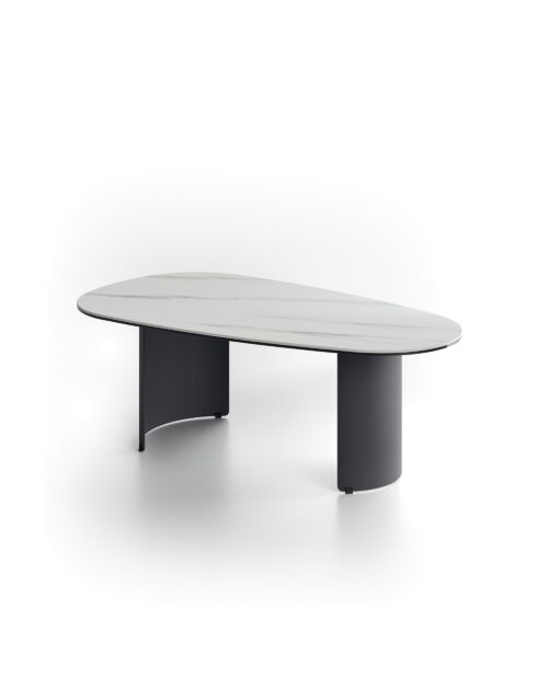Table basse en verre Carrare céramique marbre blanc/anthracite - 100 x 55 x 35 cm