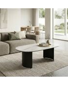 Table basse en verre Carrare céramique marbre blanc/anthracite - 100 x 55 x 35 cm