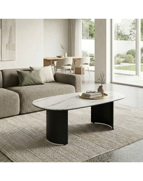 Table basse en verre Carrare céramique marbre blanc/anthracite - 100 x 55 x 35 cm