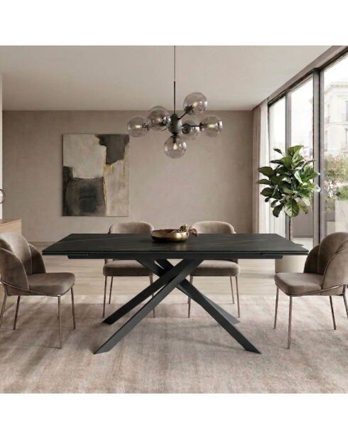 Table de salle à manger en verre Vicenza extensible portoro/marbre noir - 160/240 cm