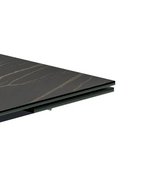 Table de salle à manger en verre Vicenza extensible portoro/marbre noir - 160/240 cm