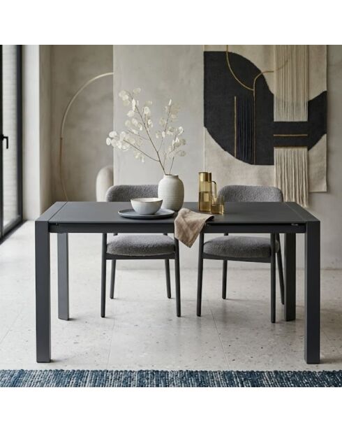 Table de salle à manger extensible en verre trempé Livourne gris - 122/182 cm