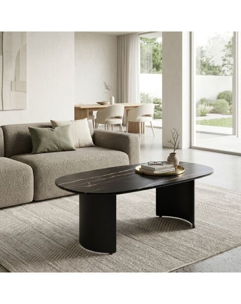 Table basse en verre Carrare céramique portoro/marbre noir - 100 x 55 x 35 cm