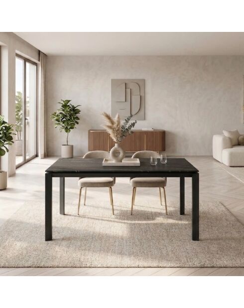 Table de salle à manger extensible en céramique Sestri portoro/marbre noir - 140/220 cm