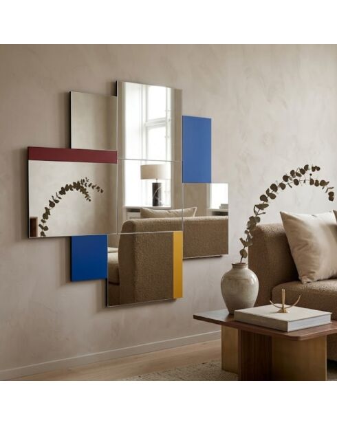 Miroir mural en verre Arco argent/multicolore - 75 x 1,5 x 80 cm