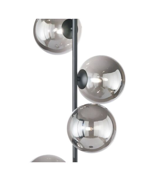 Lampadaire Surbo en métal avec quatre diffuseurs en verre noir - 28 x 28 x 160 cm