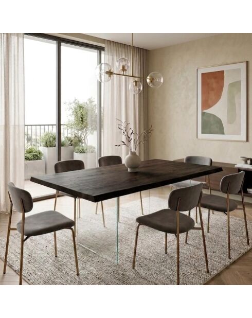 Table de salle à manger extensible en verre trempéTrieste 200 chêne traité thermiquement/transparent - 160/240 cm