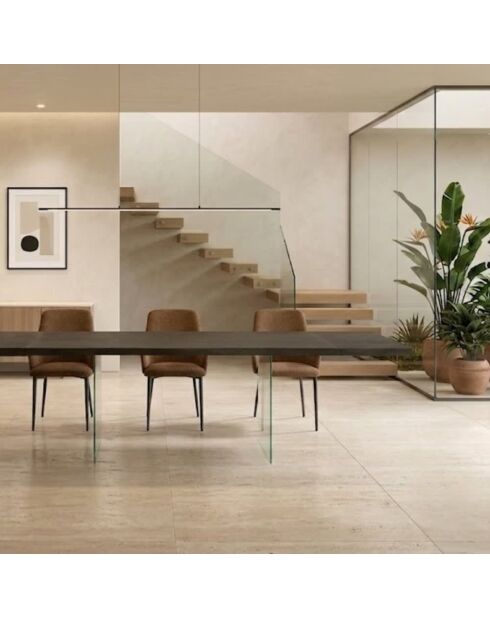 Table de salle à manger extensible en verre trempéTrieste 200 chêne traité thermiquement/transparent - 160/240 cm