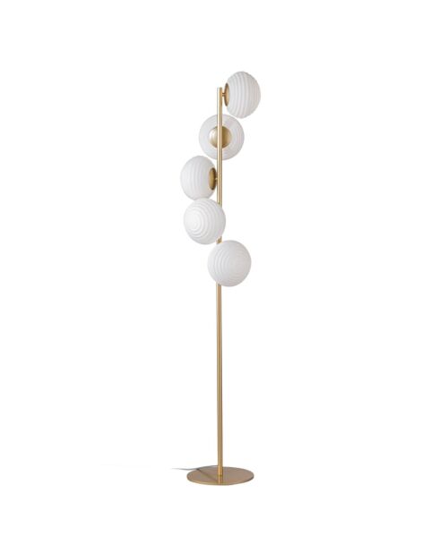 Lampadaire en métal Vasto avec cinq diffuseurs en verre doré - 32,5 x 32,5 x 160 cm