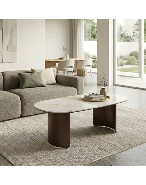 Table basse en verre Carrare céramique marbre de calacatta/bronze - 100 x 55 x 35 cm