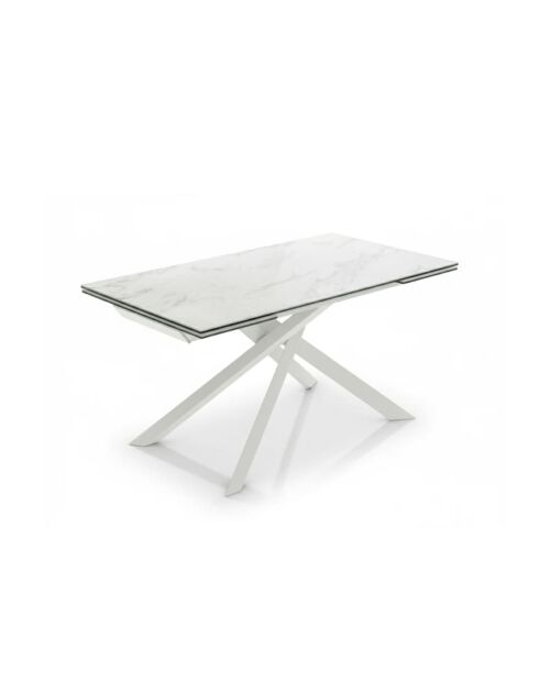 Table de salle à manger en verre Vicenza extensible marbre blanc - 160/240 cm