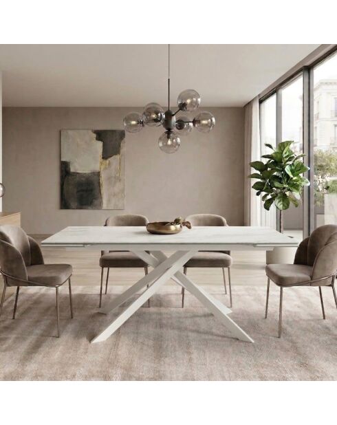 Table de salle à manger en verre Vicenza extensible marbre blanc - 160/240 cm