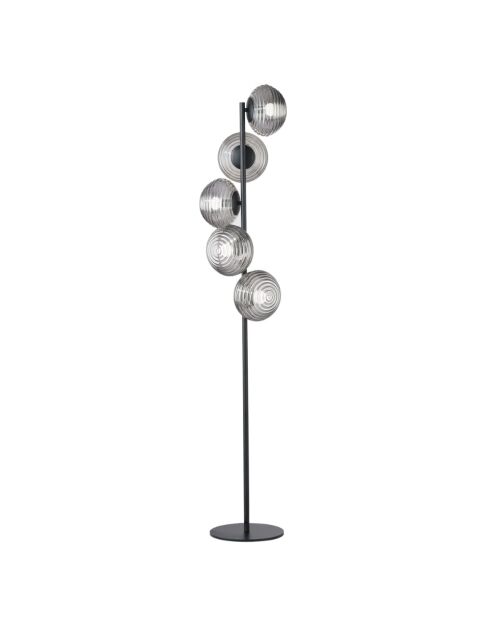 Lampadaire en métal Vasto avec cinq diffuseurs en verre noir - 32,5 x 32,5 x 160 cm