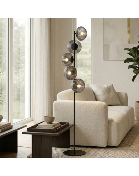 Lampadaire en métal Vasto avec cinq diffuseurs en verre noir - 32,5 x 32,5 x 160 cm