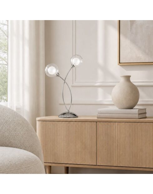 Lampe de table Roccella en métal chromé avec deux diffuseurs en verre chrome - 28 x 28 x 48 cm