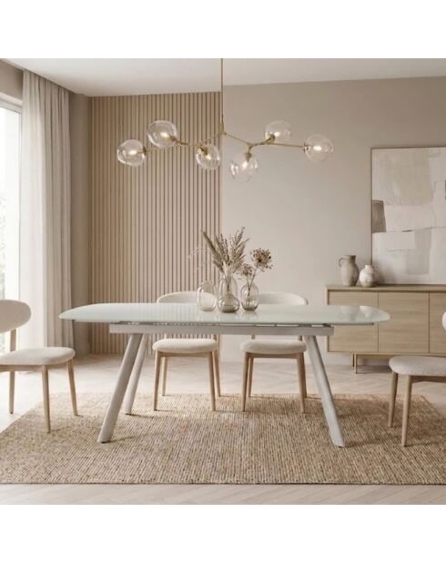 Table de salle à manger extensible en verre trempé Ascoli blanc - 140/175/210 cm