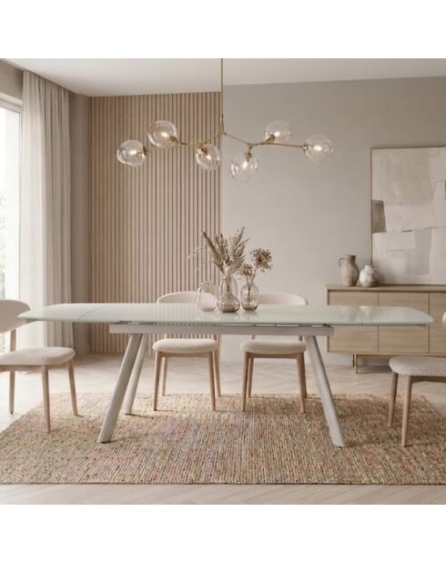 Table de salle à manger extensible en verre trempé Ascoli blanc - 140/175/210 cm