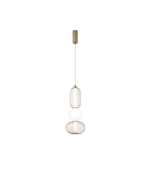 Suspension Oria en verre soufflé avec deux diffuseurs en métal doré - 22 x 227 cm