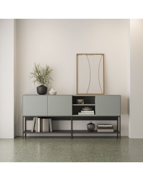 Buffet à 3 portes et 2 étagères Palinuro en stratifié avec structure métallique vert - 180 x 40 x 80 cm