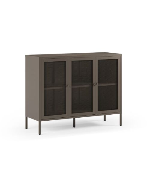Buffet à 3 portes Veroli à en métal perforé moka - 121 x 40 x 90 cm