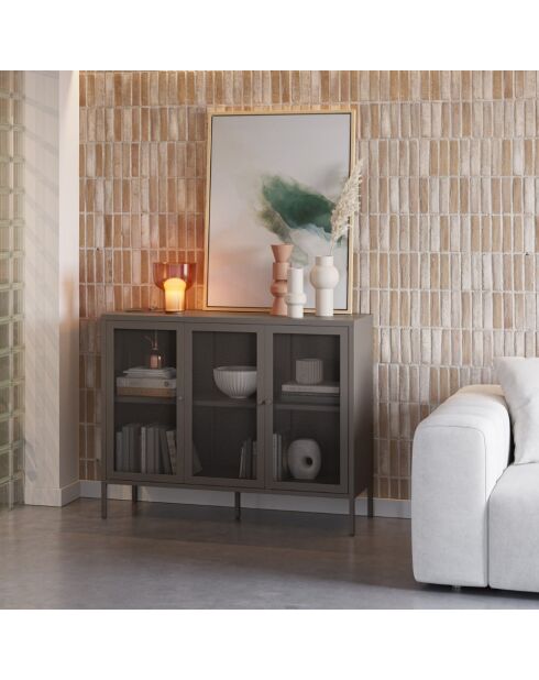 Buffet à 3 portes Veroli à en métal perforé moka - 121 x 40 x 90 cm