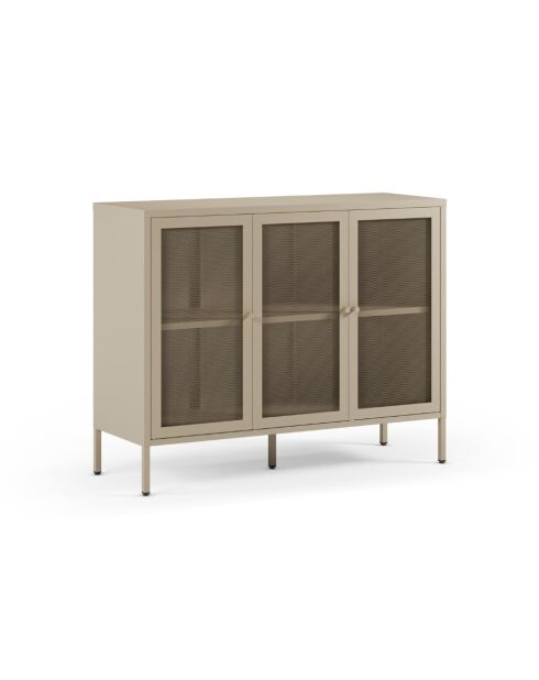 Buffet à 3 portes Veroli à en métal perforé sable - 121 x 40 x 90 cm