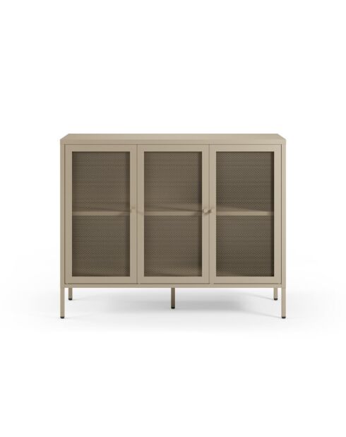 Buffet à 3 portes Veroli à en métal perforé sable - 121 x 40 x 90 cm