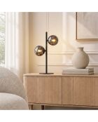 Lampe de table Surbo en métal avec deux diffuseurs en verre noir - 14 x 14 x 40 cm