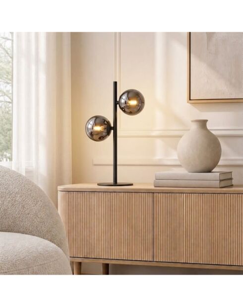 Lampe de table Surbo en métal avec deux diffuseurs en verre noir - 14 x 14 x 40 cm