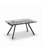 Table de salle à manger en verre trempé Termoli extensible verre transparent/noir - 160/240 cm