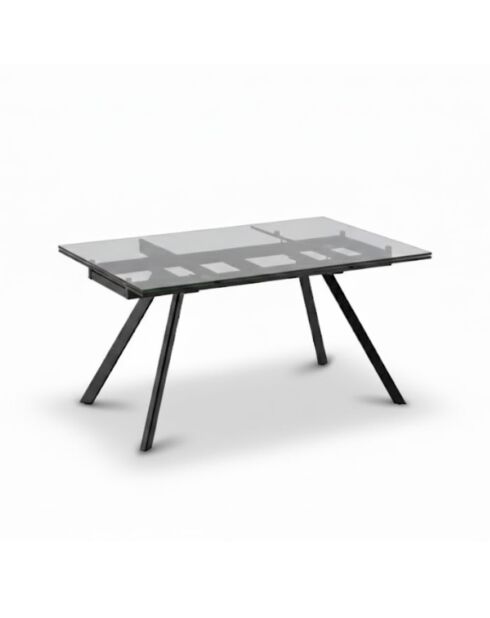 Table de salle à manger en verre trempé Termoli extensible verre transparent/noir - 160/240 cm