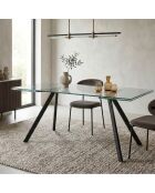 Table de salle à manger en verre trempé Termoli extensible verre transparent/noir - 160/240 cm