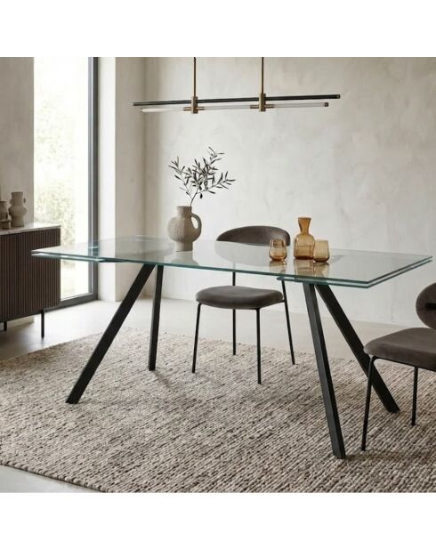 Table de salle à manger en verre trempé Termoli extensible verre transparent/noir - 160/240 cm