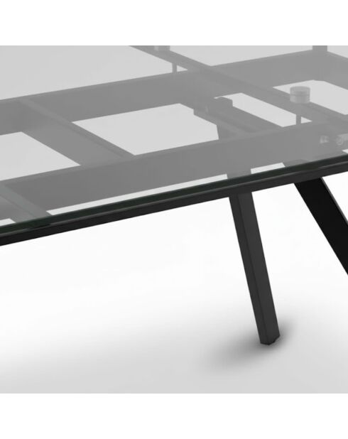 Table de salle à manger en verre trempé Termoli extensible verre transparent/noir - 160/240 cm