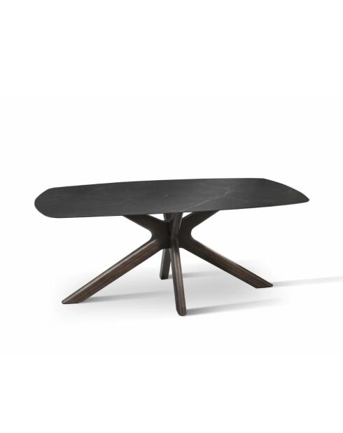 Table de salle à manger fixe en céramiqueTorino marbre noir/brun - 180 x 90 x 76 cm