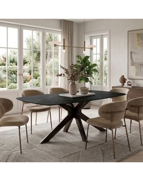 Table de salle à manger fixe en céramiqueTorino marbre noir/brun - 180 x 90 x 76 cm