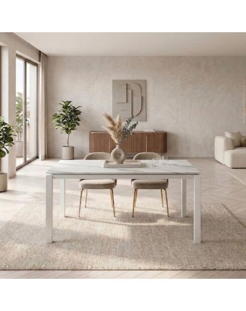 Table de salle à manger extensible en céramique Sestri calacatta/marbre blanc - 140/220 cm