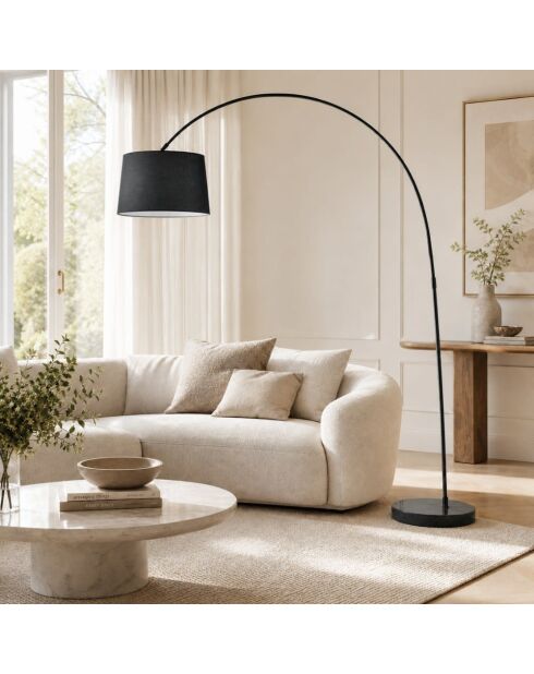 Lampadaire Tremosine en métal courbé avec base en marbre noir - 40 x 152 x 200 cm