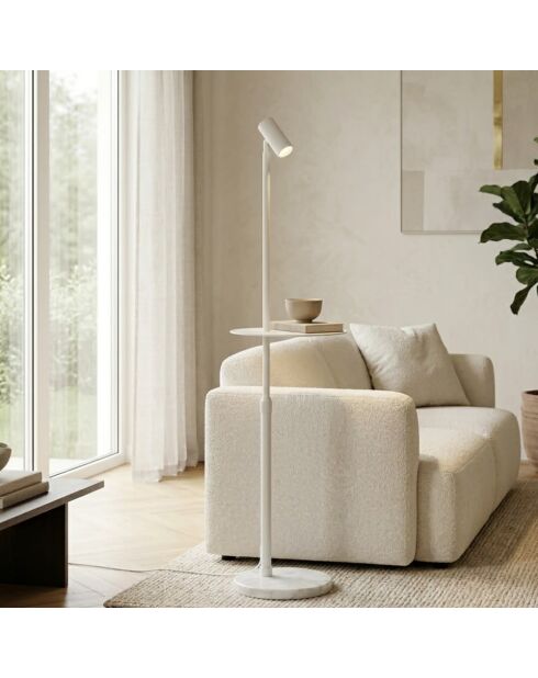 Lampadaire en métal Ortona avec point lumineux et support réglables blanc - 35 x 35 x 150 cm