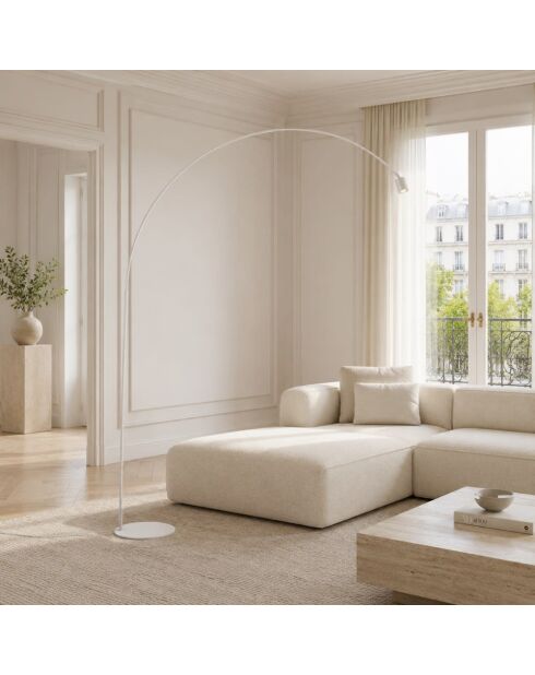 Lampadaire Budoni en métal courbé avec point lumineux réglable blanc - 185 x 35 x 224 cm