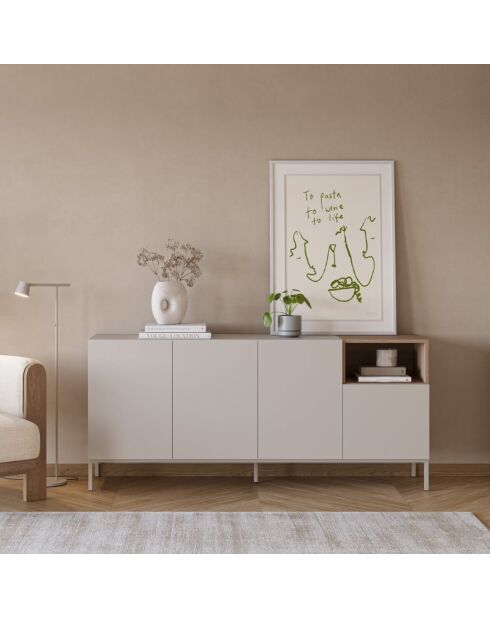 Buffet à 4 portes et 1 étagère Sapri en stratifié avec structure métallique crème/marron - 180 x 42 x 80 cm