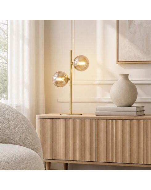 Lampe de table Surbo en métal avec diffuseurs en verre laiton - 14 x 14 x 40 cm