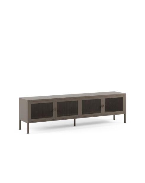 Meuble TV à 4 portes en métal perforé moka - 160 x 35 x 50 cm