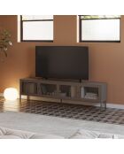 Meuble TV à 4 portes en métal perforé moka - 160 x 35 x 50 cm