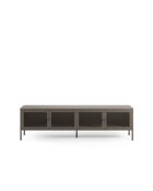 Meuble TV à 4 portes en métal perforé moka - 160 x 35 x 50 cm