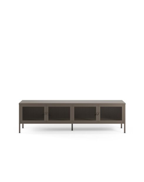 Meuble TV à 4 portes en métal perforé moka - 160 x 35 x 50 cm