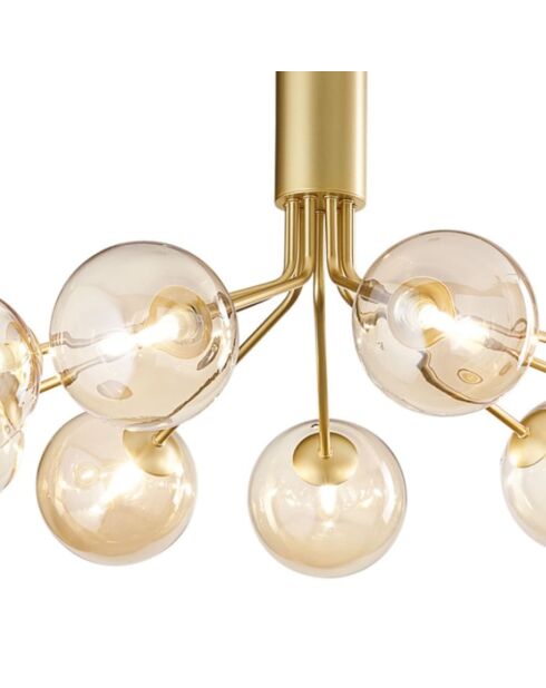 Suspension Surbo en métal avec neuf diffuseurs en verre laiton - 83 x 83 x 41 cm