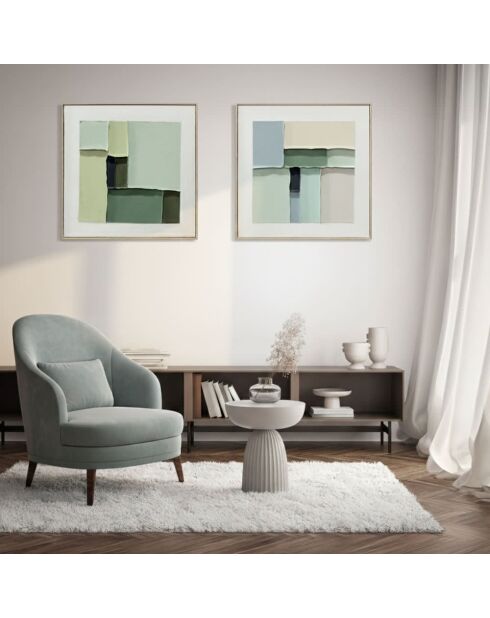 Peinture abstraite Peschici peinte à la main vert/beige - 60 x 4,5 x 60 cm
